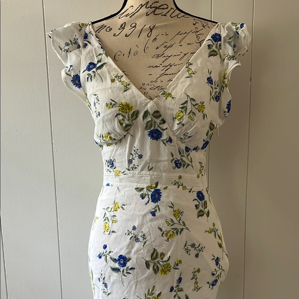 Jason Wu White Floral Maxi Dress with Blue and Yellow Flower print size 4